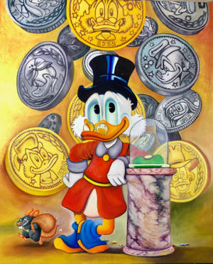 Scrooge Mcduck In Coins Background Wallpaper