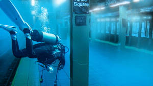 Scuba Diving In Flooded Subway Wallpaper
