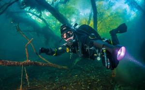 Scuba Diving Under The Lake Wallpaper