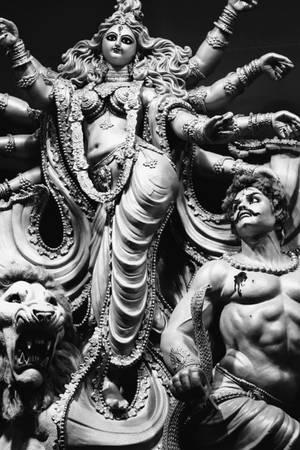 Sculpture Of Durga Devi Defeating Mahishasura Wallpaper