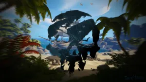 Sea Of Thieves Logo On Shores Wallpaper