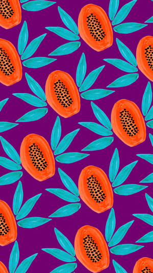 Seamless Pattern Papaya Fruits Graphic Art Wallpaper