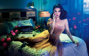Seductive Katy Perry In Yellow Dress Wallpaper
