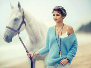 Selena Gomez Horse Photoshoot Wallpaper