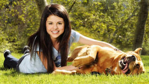Selena Gomez With Dog Wallpaper