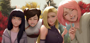 Semi-realistic Naruto Girls Art Wallpaper