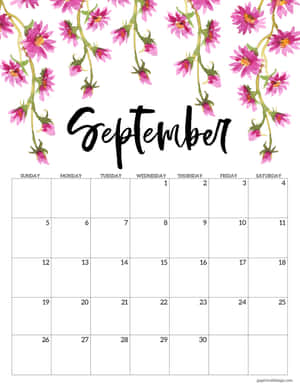 September 2019 Calendar With Pink Flowers Wallpaper