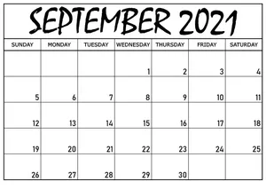 September 2021 Calendar Standard White Design Wallpaper