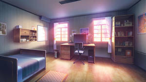 Serene Anime Inspired Bedroom Interior Wallpaper