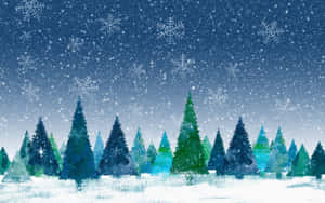 Serene Snow-capped Pine Trees During Christmas Wallpaper