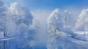 Serene Winter Landscape Reflection4 K Wallpaper