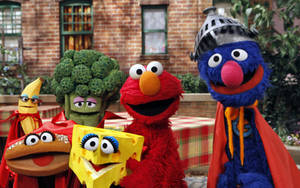 Sesame Street With Food Puppets Wallpaper