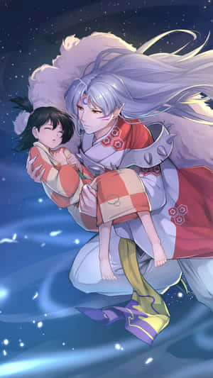 Sesshomaru With Kid Inuyasha Phone Wallpaper