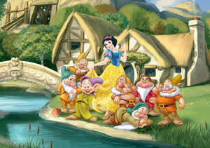 Seven Dwarfs Near The River Wallpaper