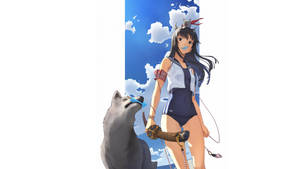 Sexy Anime Girl And Wolfa Wallpaper