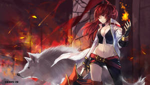 Sexy Red-haired Wolf Girl Wallpaper