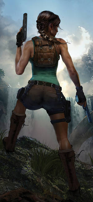 Sexy Tomb Raider With Gun Iphone Wallpaper
