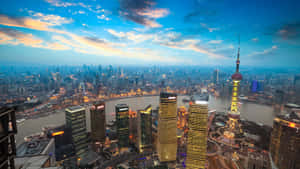 Shanghai Skyline Dusk View Wallpaper