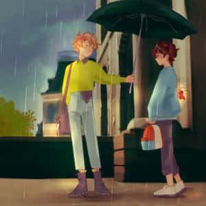 Sharing Umbrellain Rain Wallpaper