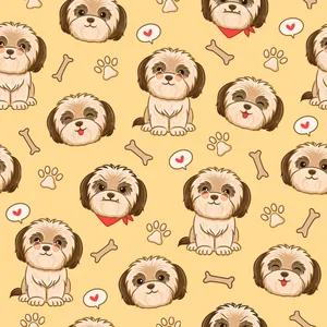 Shih Tzu Bone And Heart Pattern Wallpaper