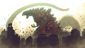 Shin Godzilla Roaring In The Midst Of Destruction Wallpaper