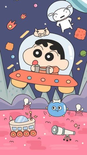 Shinchan Aesthetic In Outer Space Wallpaper