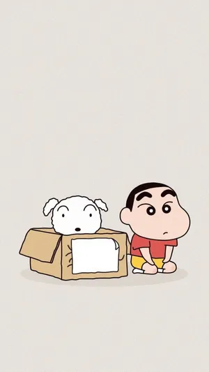 Shinchan Aesthetic With Shiro In A Box Wallpaper