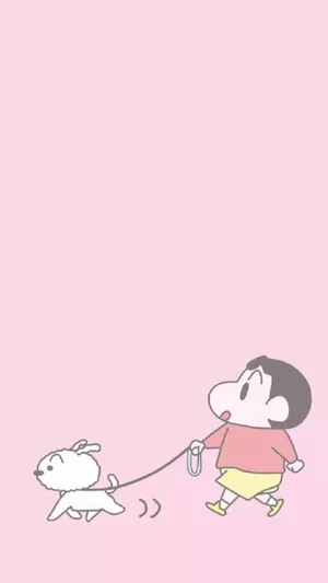 Shinchan Aesthetic With Shiro On Leash Wallpaper
