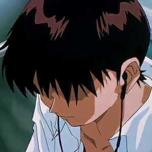 Shinji Ikari Contemplating With Headphones On Wallpaper