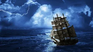 Ship In Stomy Night Sky Wallpaper