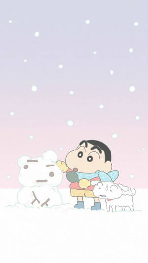 Shiro And Shinchan Aesthetic During Winter Wallpaper