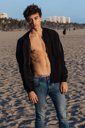 Shirtless Young Man Beach Portrait Wallpaper
