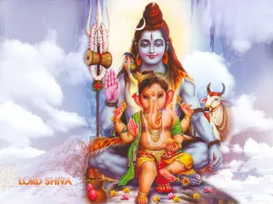 Shiv Parivar Ganesha Sitting On Clouds Wallpaper