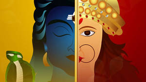Shiv Parvati Hd Half Faces Wallpaper