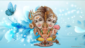 Shiv Parvati Hd Sparkling Blue Background Wallpaper