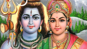 Shiv Parvati Hd With Red Bindis Wallpaper