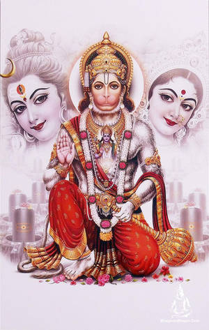 Shiva, Parvati, And Hanuman Art Wallpaper