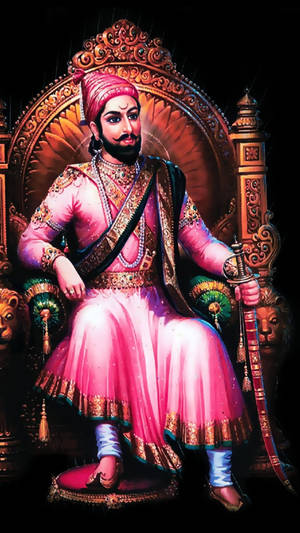 Shivaji Maharaj On Throne With Sword Wallpaper