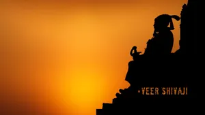Shivaji Maharaj Throne Silhouette On Orange Hd Wallpaper