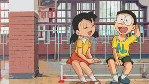 Shizuka Doraemon And Nobita School Bench Wallpaper