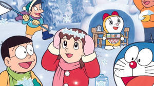 Shizuka Doraemon Playing In Snow Wallpaper