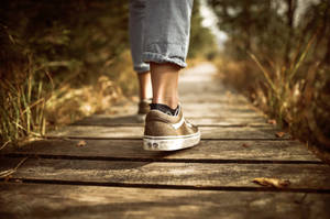 Shoes On Wooden Planks Wallpaper