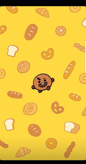 Shooky Bt21 Hopping Out Of Assorted Bread Pile Wallpaper
