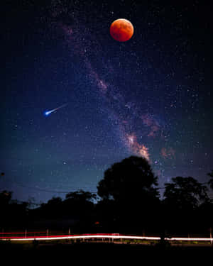 Shooting Star Lunar Night Sky Moon Wallpaper