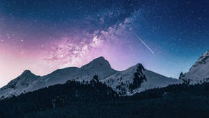 Shooting Star Over Mountain Aesthetic Landscape Wallpaper