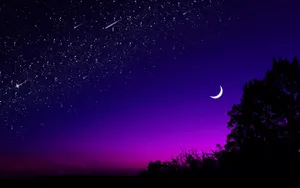 Shooting Stars Crescent Night Sky Moon Wallpaper