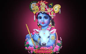 Shri Krishna Against Black And Pink Background Wallpaper