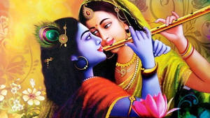 Shri Krishna And Radha Intimate Bansuri Wallpaper