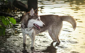 Siberian Husky On Water Wallpaper