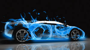 Side View Of Blue Fire Car Wallpaper